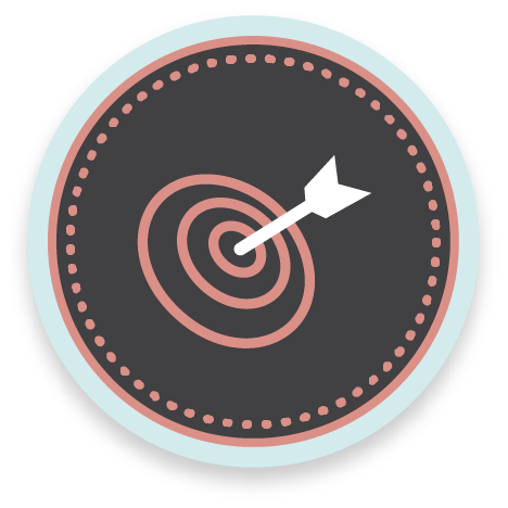 ícono de un objetivo de color salmón con una flecha blanca en el centro del blanco