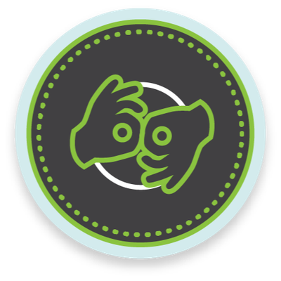 ícono de lengua de señas que muestra dos manos señalando