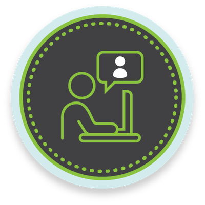 círculo con una persona trabajando en una computadora ícono